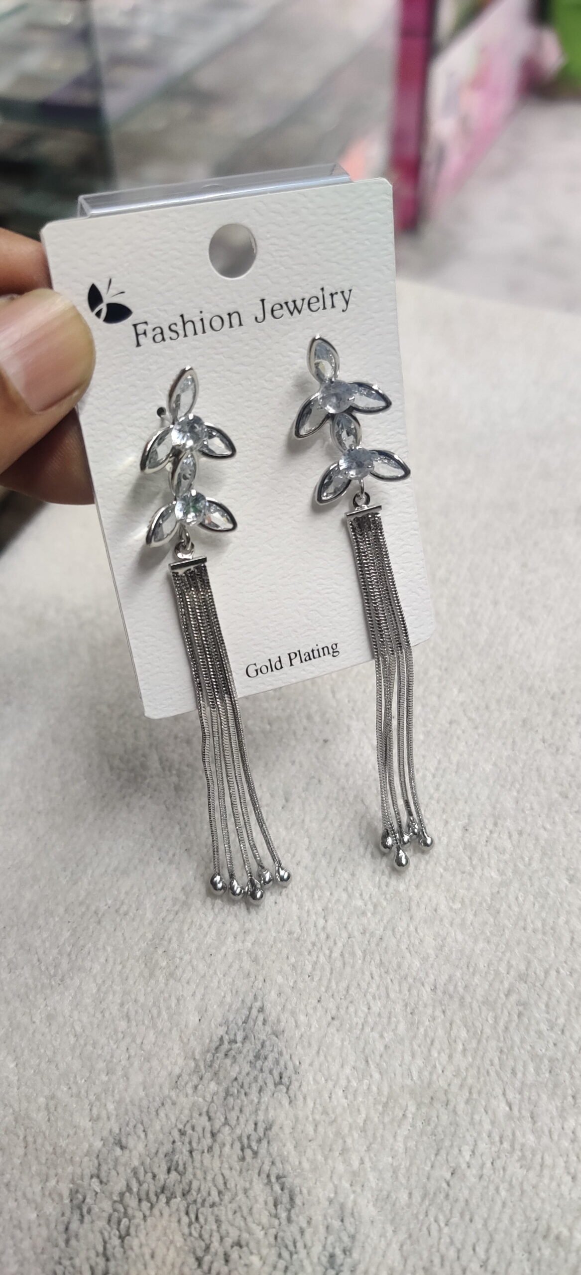 Silver Crystal Crescent Earrings - Image 4