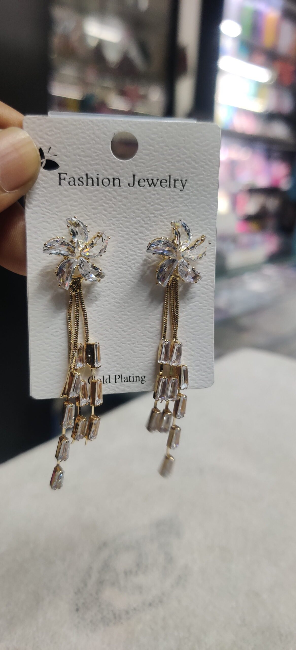 Pink Floral Pearl Drop Earrings - Image 3