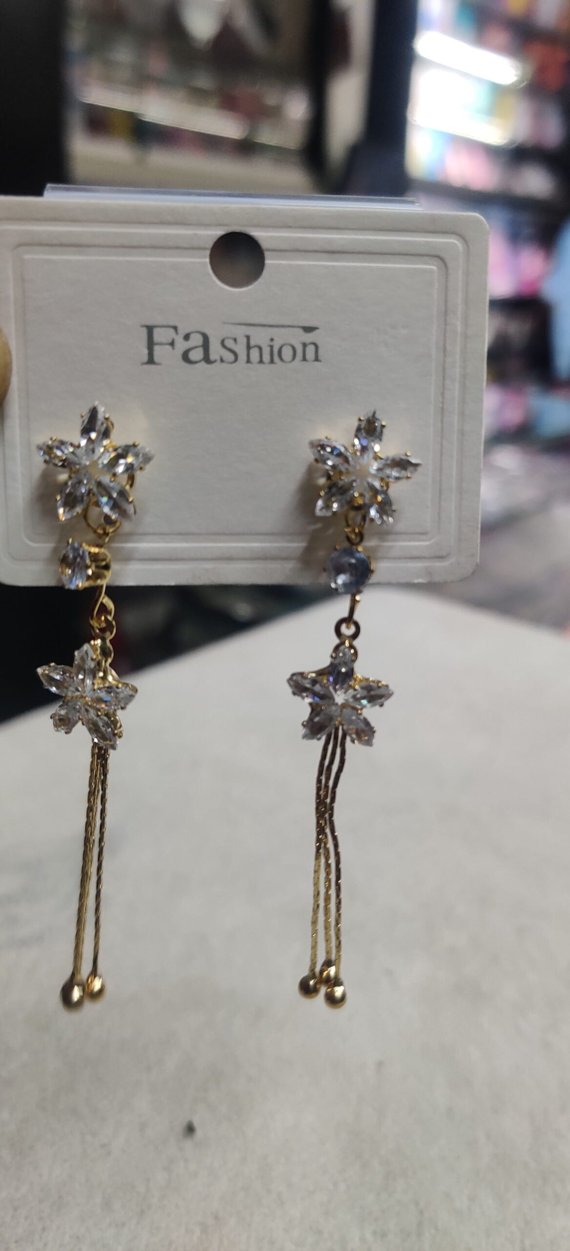 Crystal Floral Tassel Drop Earrings - Image 2