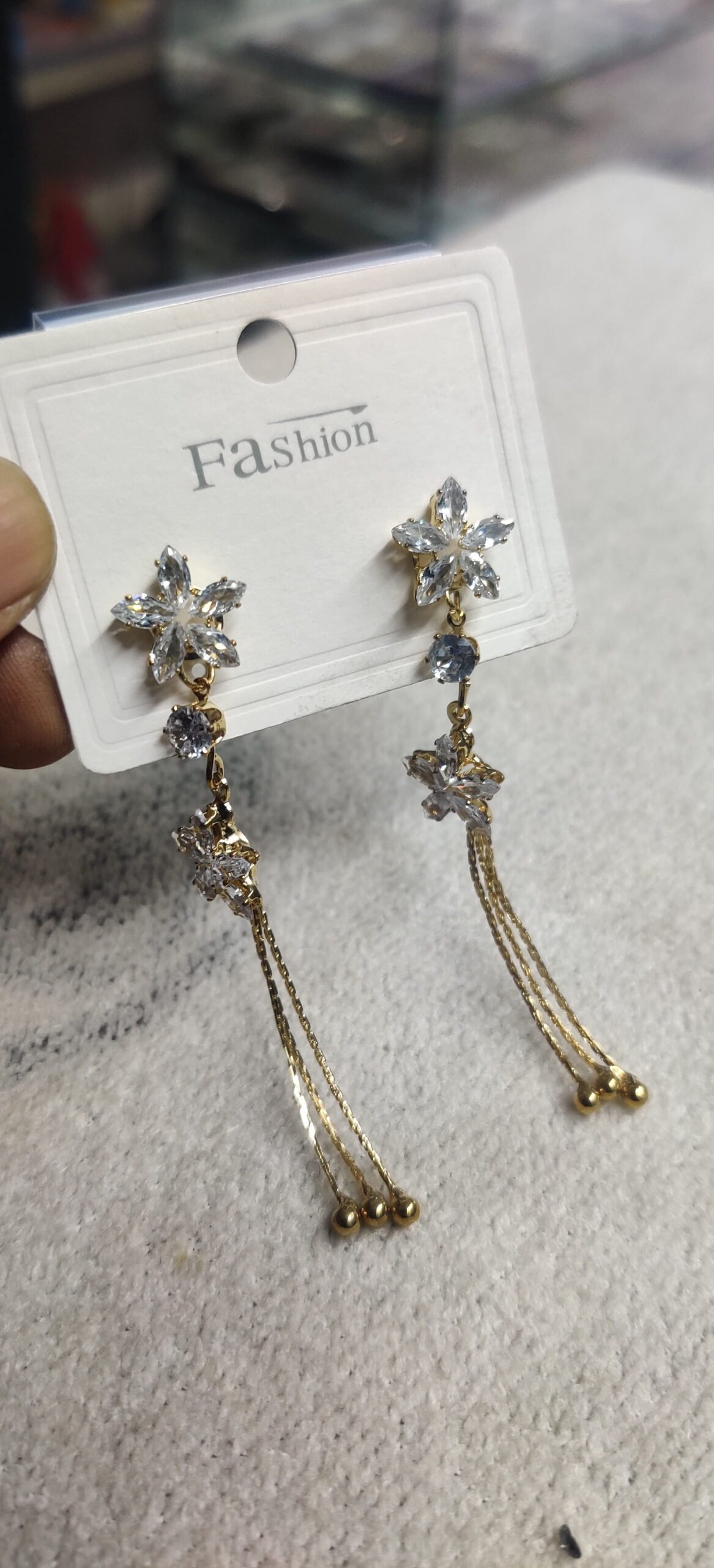Crystal Floral Tassel Drop Earrings - Image 3