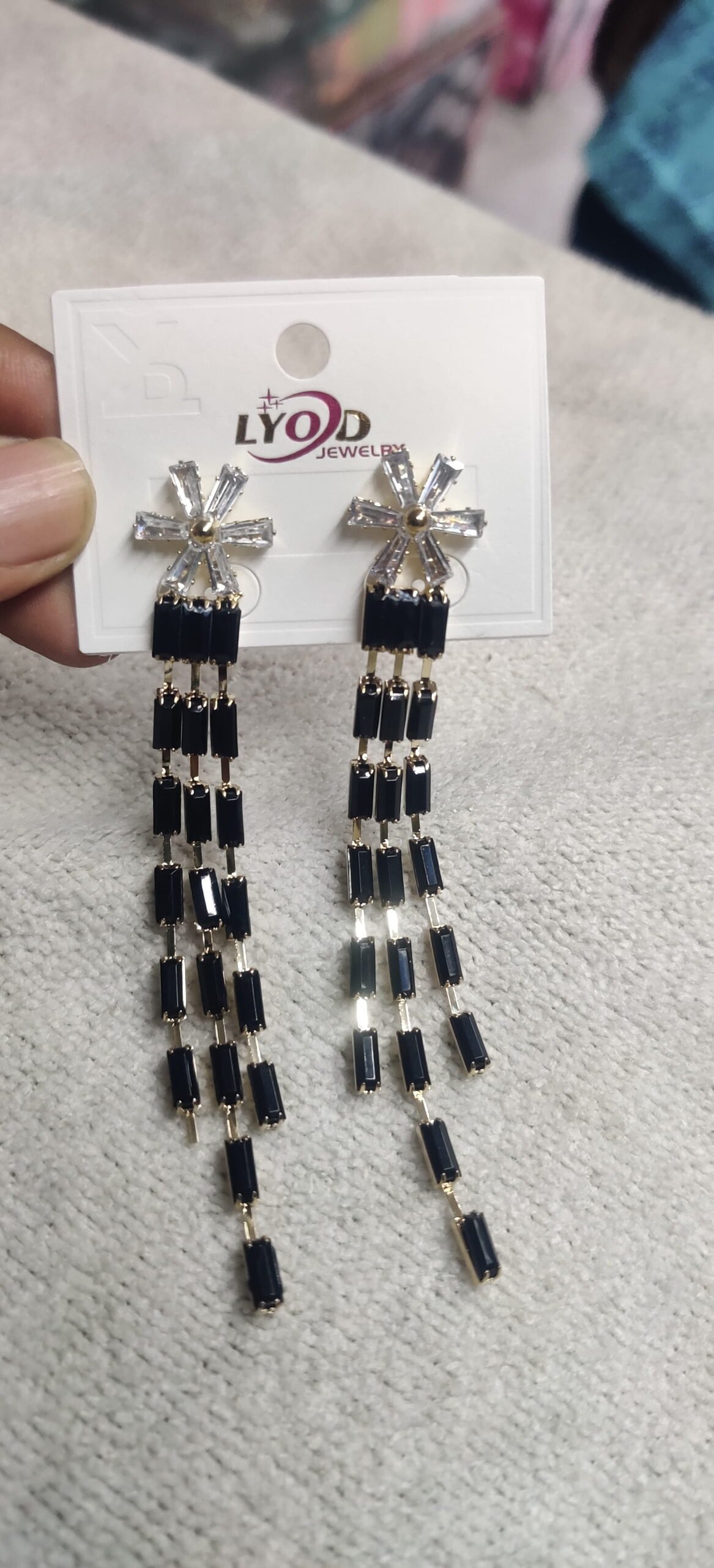 Emerald Teardrop Crystal Halo Earrings - Image 3