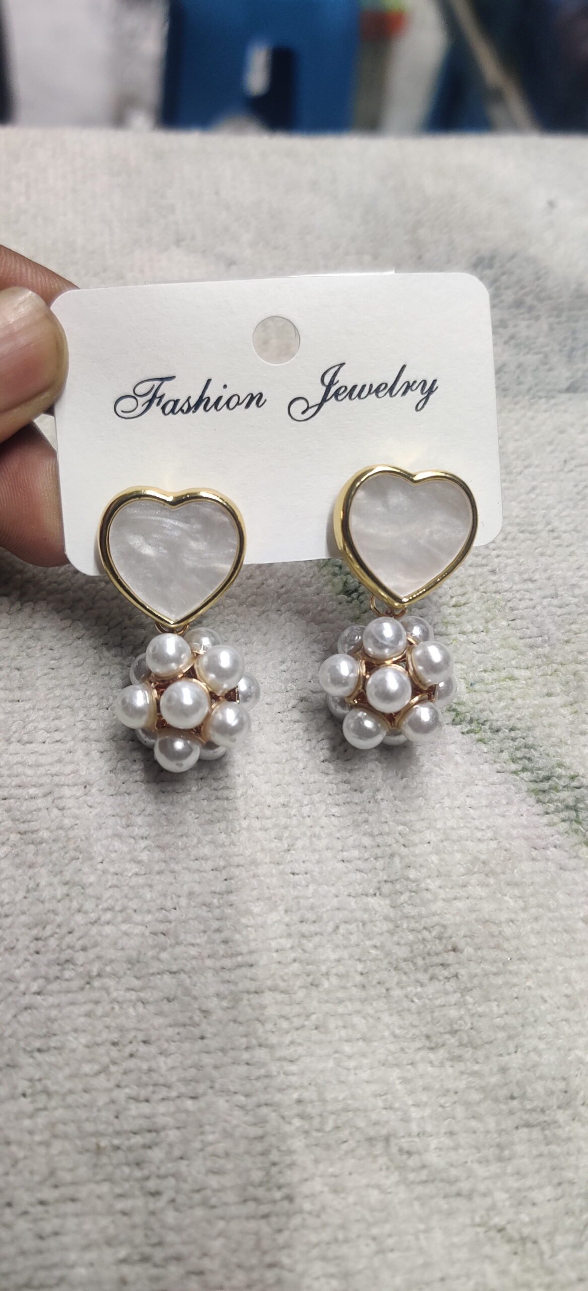 Pearl Heart Bow Drop Earrings - Image 3