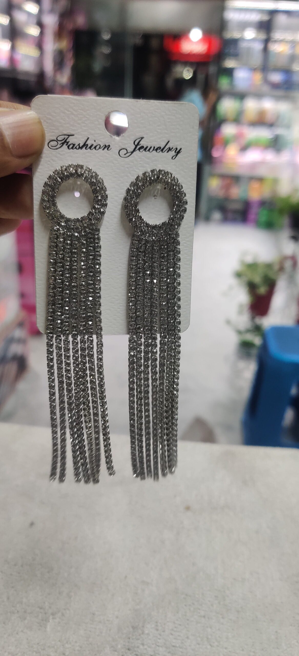 Crystal Trio Gold Tassel Earrings - Image 2