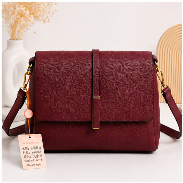 Elegant textured crossbody shoulder bag in Wine Red - front view